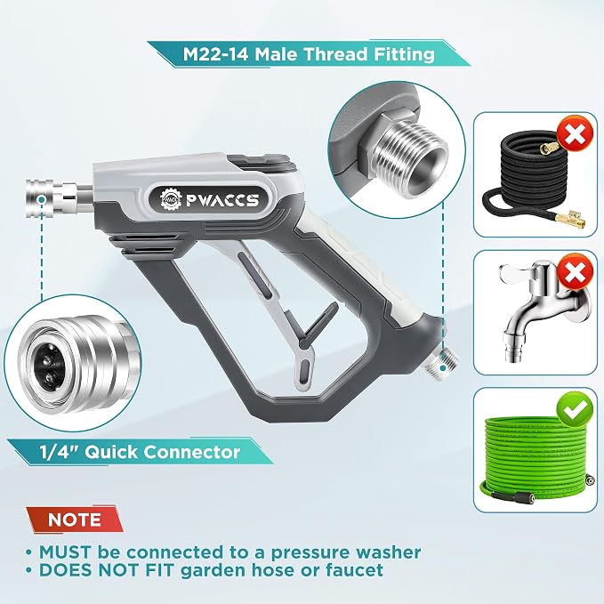 PWACCS Pressure Washer Foam Gun with Dual Connector, 1.5 Liter | Short Power Washer Gun Foam Cannon, Double Tip Attachment Car Wash Kit, 1/4" Quick Connector, M22 Male Inlet, 4000 PSI