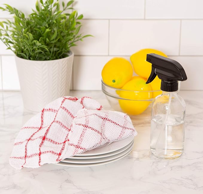 DII Scrubber Dishcloths Collection Windowpane Dishrag Set, 12x12, White/Red Stripe, 6 Piece