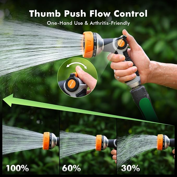 RESTMO 10-in-1 Water Hose Nozzle, Garden Hose Sprayer for Outdoor | 10 Spray Patterns, Lightweight, Thumb Control for Flow Adjustment, Ideal for Watering Plants & Lawns, Cars & Pets, Orange