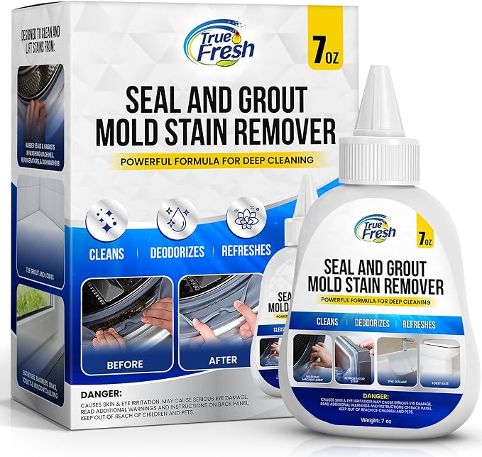 True Fresh Heavy Duty Mold Stain Remover Gel, 7 oz | Powerful Cleaner, For Front Loader Washing Machine Seals, Bathroom Grout, Shower Caulking, Tiles & More