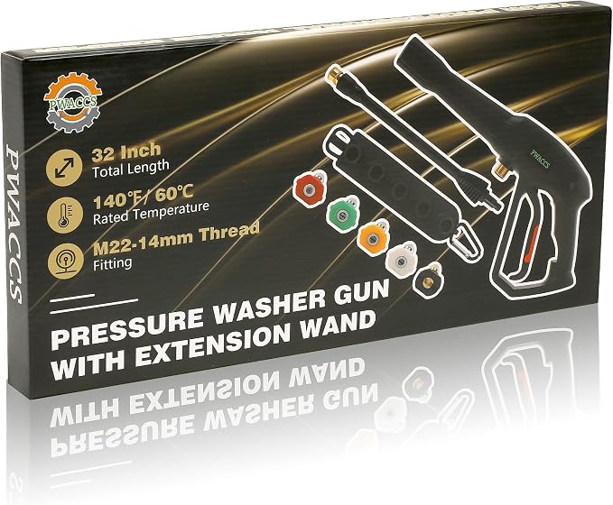 PWACCS Pressure Washer Gun Replacement with Extension Wand Kit, 2000 PSI | Power Washing Trigger Handle, 5 Spray Nozzles, Pressure Washer Parts, Compatible with Ryobi, Green Works & Karcher