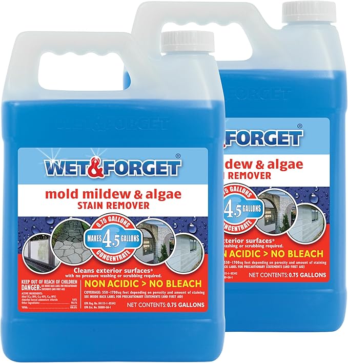 Wet & Forget Outdoor Moss Mold Mildew & Algae Stain Remover 2x .75 Gallon