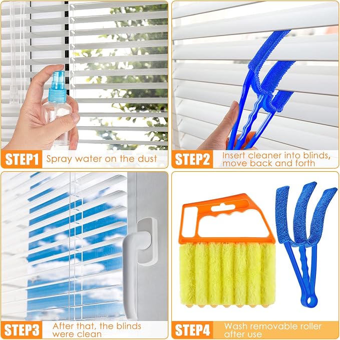 4 Pcs Window Venetian Blind Cleaner Duster Tool 7 Finger Blind Rush and Shutter Cleaner Brush Hand-held Window Shutter Air Conditioner Duster for Dirt(Orange, Blue, Red)