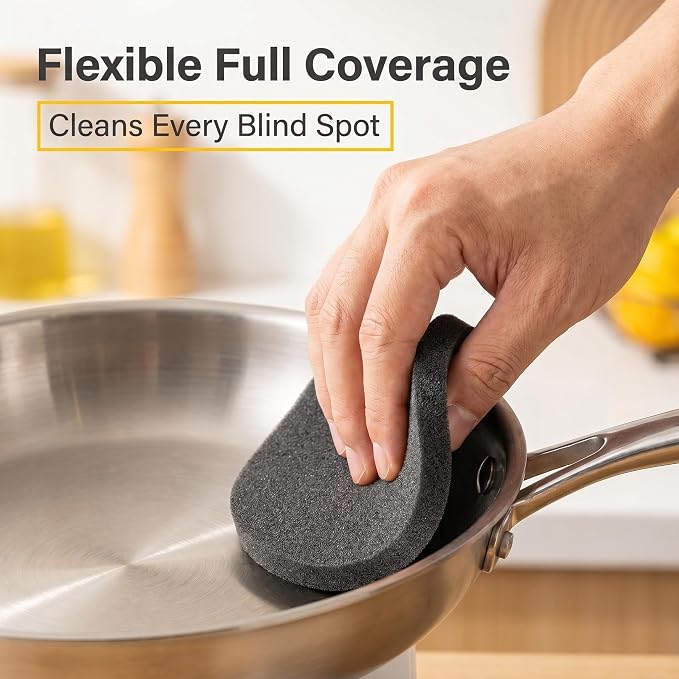 Stainless Steel Sponge 3-Pack, Scratch-Free Metal Sponge for Stainless Steel Pans Cookware Sinks, Heavy Duty Removes Burnt-On Stains Baked Grease, Flexible Reusable Kitchen Cleaning Sponge
