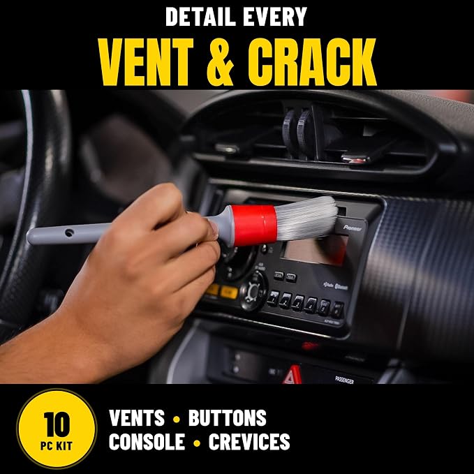 Chemical Guys, 10-Piece Interior Cleaning Kit, Cleaner, Brushes, Gel & Bag | Reaches vents, seams and screens most sprays miss, a complete set to detail every surface, and a solid gift