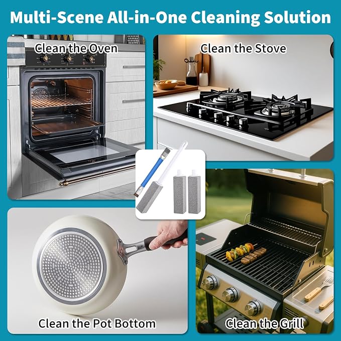 Pumice Cleaning Stone for Stove, Pumice Stone for Cleaning Oven with Oven Cleaner Brush, 3 Packs Pumice Stone for Grill, Stove Grates, Stone Top Cleaner Pumice Stones for Kitchen