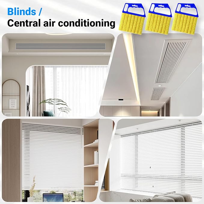 3pcs Window Blind Cleaner Duster Tool,2026 New Cleaning Tools,7 Fingers Washable Microfiber Dusters for Cleaning,Crevice Cleaning Brush, Duster for Venetian Blinds & Air Conditioner Vents（Blue