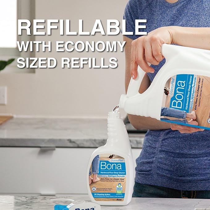 Bona PowerPlus Hardwood Floor Deep Cleaner Spray - 32 fl oz - Refillable - Oxygenated Formula and Residue-Free Floor Cleaning Solution - for Wood Floors (Pack of 2)