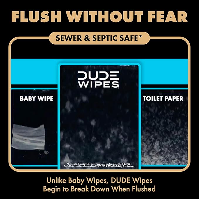 DUDE Wipes Morning Grind Flushable Wipes - Coffee Scented Extra-Large Adult Wet Wipes - 6 Pack (288 Count) - Infused with Coffee Oil, Vitamin E, and Aloe - Septic and Sewer Safe