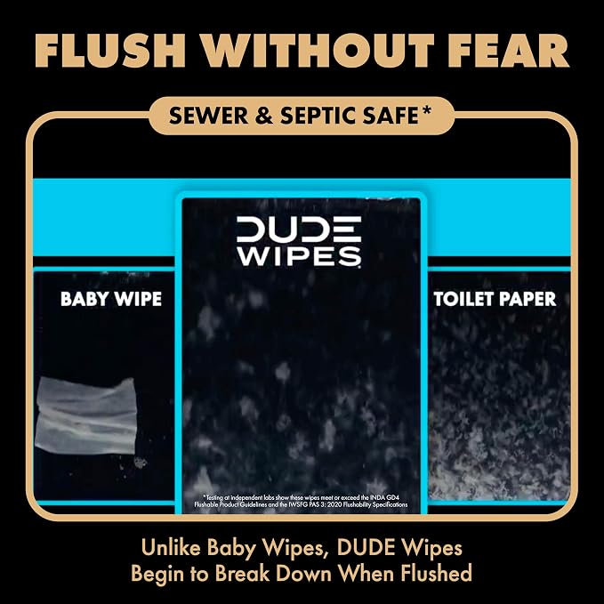 DUDE Wipes Morning Grind Flushable Wipes - Coffee Scented Extra-Large Adult Wet Wipes - 3 Pack (144 Count) - Infused with Coffee Oil, Vitamin E, and Aloe - Septic and Sewer Safe