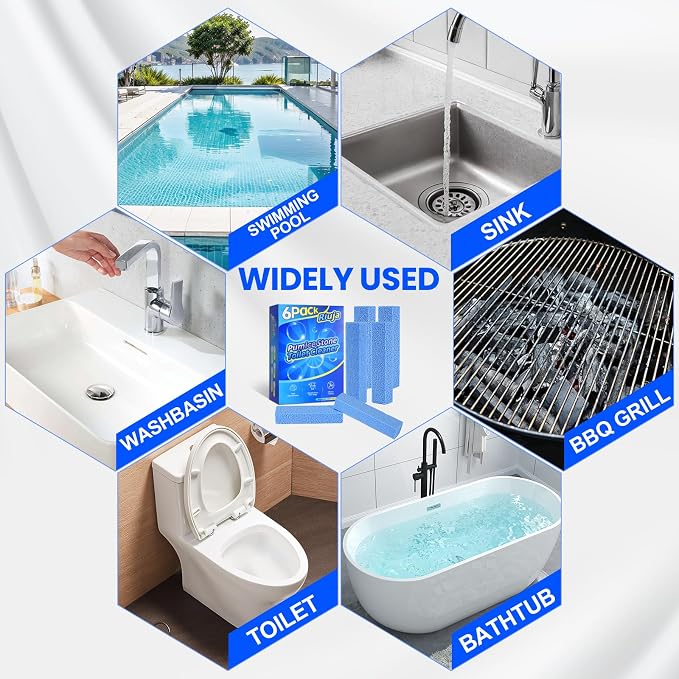 6 Pack Pumice Stone Toilet Bowl Cleaner, Pumice Stone for Cleaning Blue | Scouring Stick Removes Hard Water Ring & Rust Stain, Easy to Shape Powerfully Cleans Toilets, Ceramic, Grill, Tub, Pool, Sink