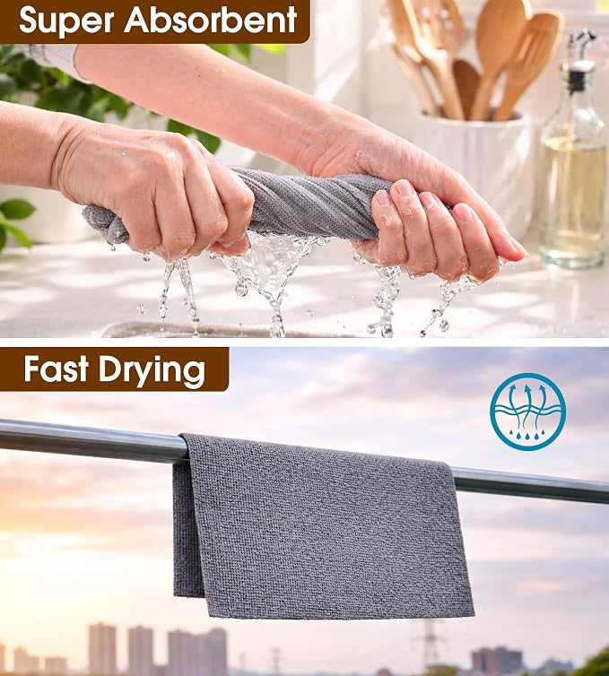 KitchLife Microfiber Cleaning Cloth Roll, 100 Pack - Tear-Away Microfiber Paper Towels, Lint-Free, Reusable, Washable for Kitchen, Car, Dishes, and Sensitive Surfaces (Dark Gray)