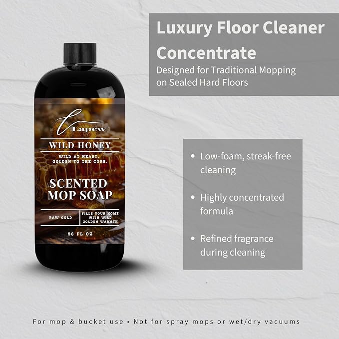 Lapew Wild Honey Scented Mop Soap - Luxury Floor Cleaner Concentrate for Mopping Tile, Laminate, Vinyl & Hardwood | Streak-Free, Low-Foam | 36 oz