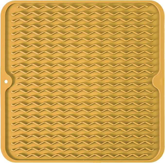 Silicone Dish Drying Mat for Multiple Usage, Easy clean, Eco-friendly, Heat-resistant Dish Drainer Mat for Kitchen Counter,Sink,Refrigerator or Drawer liner (12" x 12", Yellow)