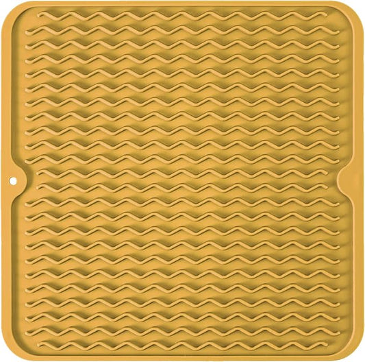 Silicone Dish Drying Mat for Multiple Usage, Easy clean, Eco-friendly, Heat-resistant Dish Drainer Mat for Kitchen Counter,Sink,Refrigerator or Drawer liner (12" x 12", Yellow)