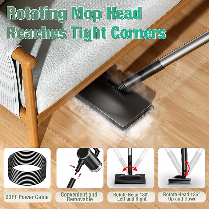 11-in-1 Steam Mop, Detachable Handheld Steam Cleaner with 3-Level Steam | 260℉ Steam Cleaner with 380mL Tank & 3 Steam Levels for Floors, Hardwood, Tile, Grout, Windows, Bathroom & Kitchen