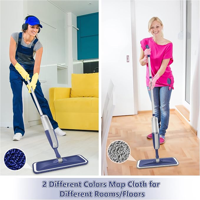 Spray Mops for Hardwood Floor Cleaning: Wet Mops with 2 Refillable Bottles | 4 Washable Reusable Pads for Swiffer Powermop, Floor Mop Multi-purpose, Commercial Dust Mops, for Tile Wood Laminate Vinyl