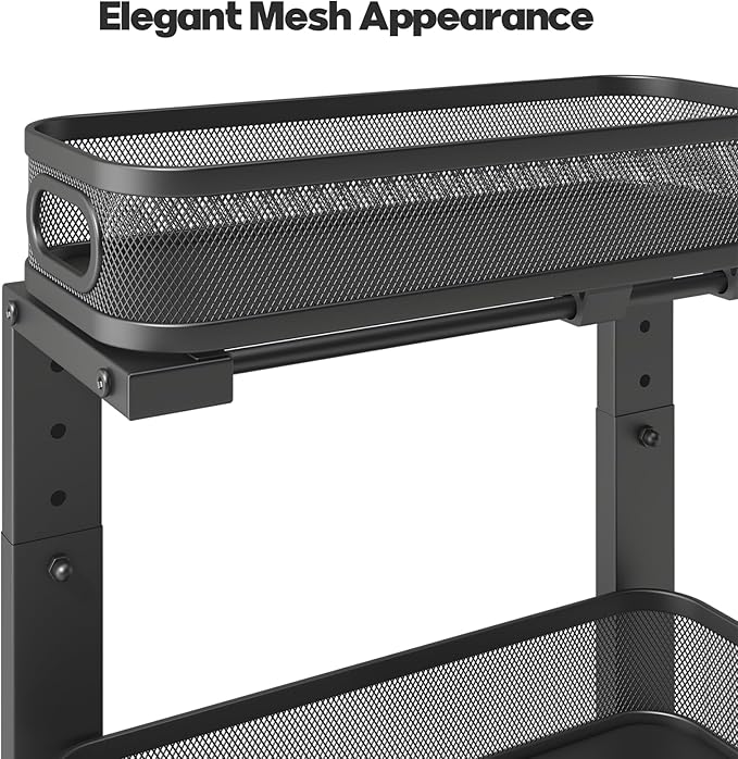 2 Pack 15.7IN-Depth Under Sink Organizer With Smooth Cylindrical Rail,2-Tier Pull Out Multi-Purpose Cabinet Storage for Bathroom&Kitchen,Height Adjustable,Rust-resistant Coating-Black