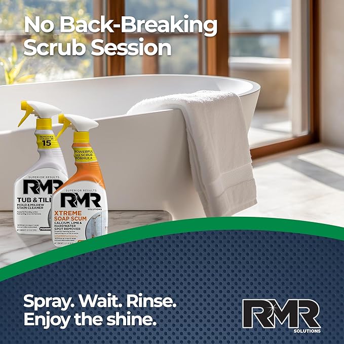 RMR Bathroom Breakthrough Bundle – Tub & Tile Cleaner + Xtreme Soap Scum Remover, 2-Step Deep Clean System for Shower, Tub, Tile, Grout, & Glass Buildup, Stains, & Grime, 2–32 Oz Bottles