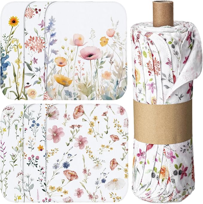 36 Pack Reusable Cleaning Cloths Washable Cotton Kitchen Dish Towels for Home Party Supplies Bulk, 9.84x11.81in (Wildflowers)