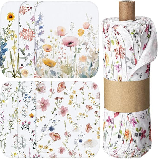 36 Pack Reusable Cleaning Cloths Washable Cotton Kitchen Dish Towels for Home Party Supplies Bulk, 9.84x11.81in (Wildflowers)