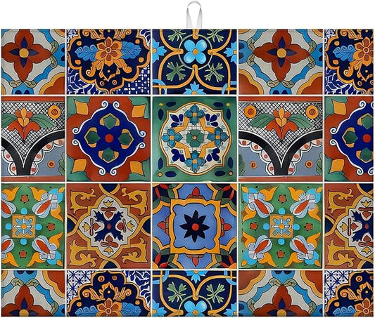 Talavera Mexican Tiles Dish Drying Mat For Kitchen Counter, Super Absorbent Microfiber Dish Drying Pad, Kitchen Gadgets For Easy Clean Multi-Use Large 18"x24"