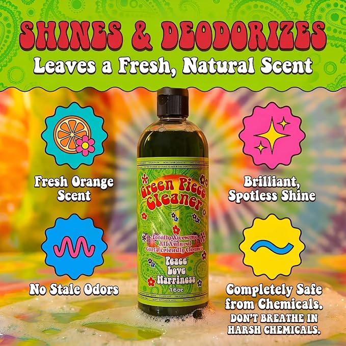 Green Piece® Glass Cleaner 2 Bottles (Made in USA) - All Natural Earth Friendly Multi-purpose Cleaner for Metal, Ceramic, Water Pipe 16 oz