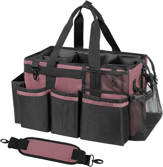 SCAVATA Wearable Cleaning Caddy, Cleaning Caddy Supplies Organizer with Handle & Shoulder Straps for Housekeepers, Under Sink & Car Cleaning Tool Organizers Bag with 4 Foldable Divider (LotusPink)
