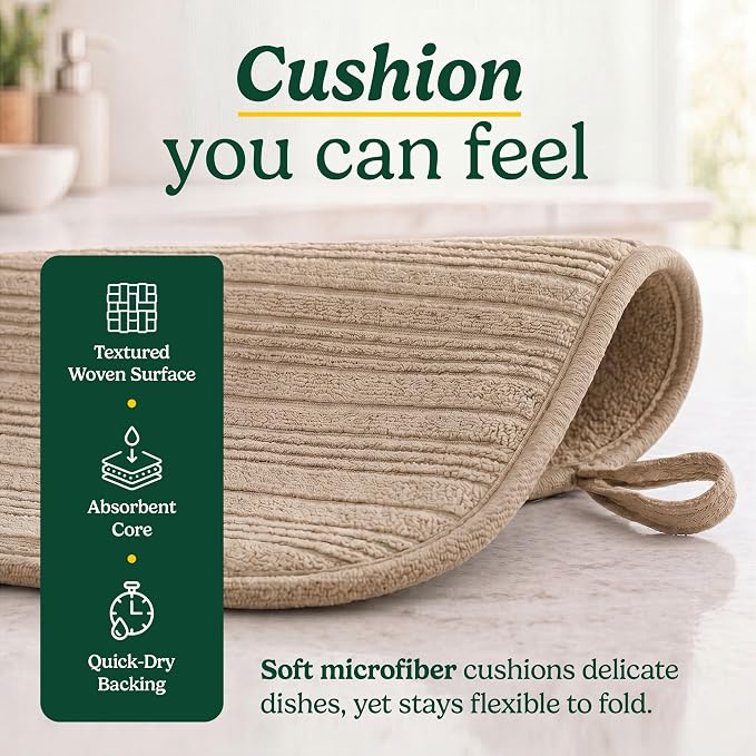 Cuisinart Dish Drying Mat for Kitchen Counter - 2-Pack XL 18x24 Ultra Absorbent Microfiber Dish Mat - Fast Drying, Machine Washable, Foldable Countertop Pad - Safe for Granite & Quartz