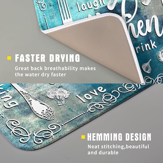Blue Grey Dish Drying Mat 16x18 Inch Cooking Delicious Absorbent Drying Pad Heat Resistant Dish Drainer Mats for Kitchen Countertop