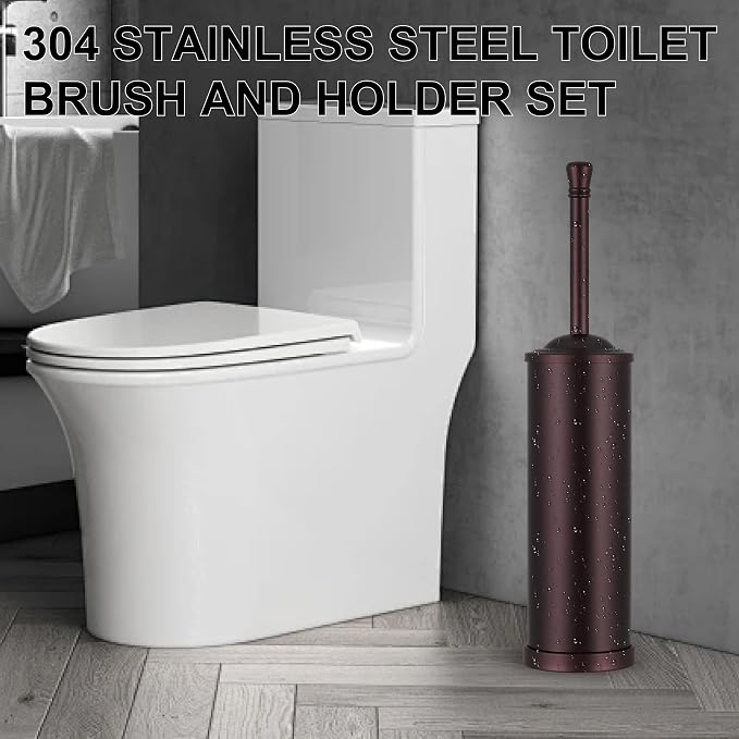 Stainless Steel Toilet Brush and Holder Set,Extra Long Handled Toilet Brush for Bathroom,Heavy Duty Toilet Bowl Brush,Modern Toilet Cleaner Brush, Splash Protection,Deep Cleaning (Bronze)