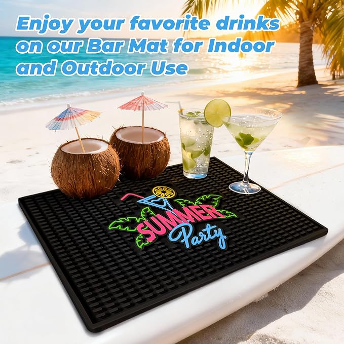 Neon Tiki Black Bar Mat 18 x 12 Inch - Thick Rubber Bar Mats for Countertop and Bartending - Professional Bar Spill Mat for Home Bar Accessories, Bar Cart Decor and Bartender Accessories （SXJQ）