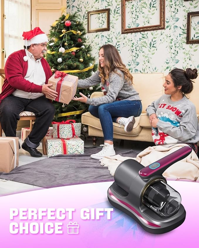 Cordless Mattress Vacuum Cleaner with UV Light Handheld Bed Vacuum with Ultrasonic & Heating Tech, 2 HEPA Filters, Strong Suction for Mattress, Sofa, Carpets, Pet Hair (Red)