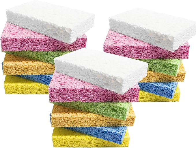 ARCLIBER Cleaning Scrub Sponge,Cellulose Non-Scratch for Kitchen,Bathroom,Cars,Colorful Compressed Sponge (18 Pack)