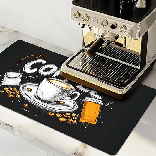 Dish Drying Mat Large Coffee Mat Absorbent Drying Mat for Kitchen Counter Coffee Bar Accessories 32"x 17", Coffee and Beans 5