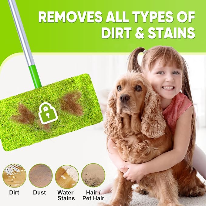 6-Pack Reusable Microfiber Mop Pads Compatible with Swiffer Sweeper, Dry & Wet Sweeping Cloths - Washable Wet Pads Refill for Multi-Surface/Hardwood Floor Cleaning -Fluorescent Green