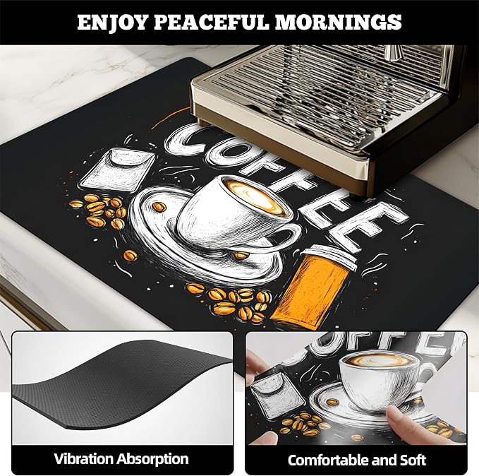 Dish Drying Mat Large Coffee Mat Absorbent Drying Mat for Kitchen Counter Coffee Bar Accessories 32"x 17", Coffee and Beans 5