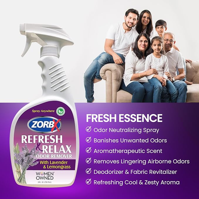 ZORBX Lavender & Lemongrass Spray, 24 Oz - All-Purpose Deodorizer, Refreshes Fabric, Removes Strong Odors, Perfect for Home, Car, Gym, Laundry | All-Purpose Air Freshener/Deodorizer & Fabric Spray for Home, Car, Gym, Laundry, Shoes & Carpet Deodorizing