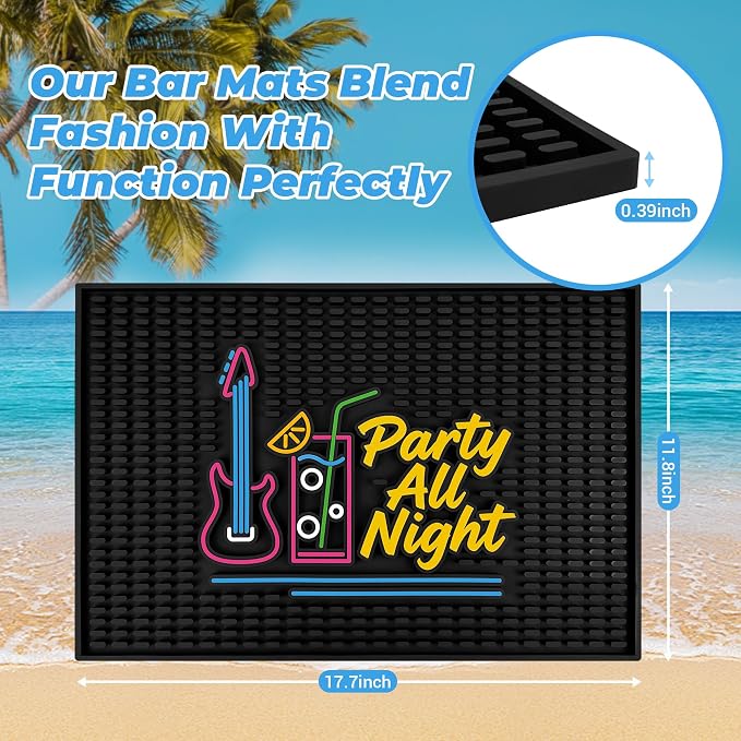 Neon Tiki Black Bar Mat 18 x 12 Inch - Thick Rubber Bar Mats for Countertop and Bartending - Professional Bar Spill Mat for Home Bar Accessories, Bar Cart Decor and Bartender Accessories （CYKH）