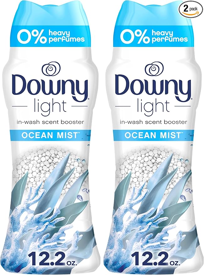 Downy Light Laundry-Scent Booster Beads, Ocean Mist-scent, 12.2 OZ, In-wash fabric beads designed to be gentle with a light boost of scent, No Heavy Perfumes (Pack of 2)