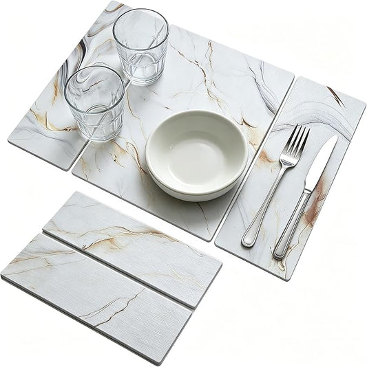 Stone Drying Mat for Kitchen Counter, Quick Diatomaceous Earth Mats for Dishes, 24"L x 16" W Super Absorbent Fast-Drying Collapsible Countertop Stone Mat (Marble White-08, 24" x 16")