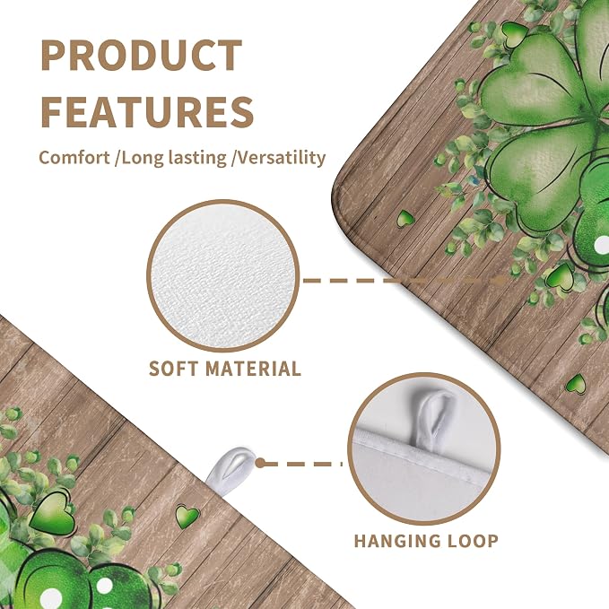 St Patricks Day Wooden Plank Texture Shamrock Dish Drying Mat St Patrick Eucalyptus Leaves Clover Dish Drying Pad for Kitchen Counter Absorbent Microfiber Dishes Drainer Rack Mats 18x24 Inch