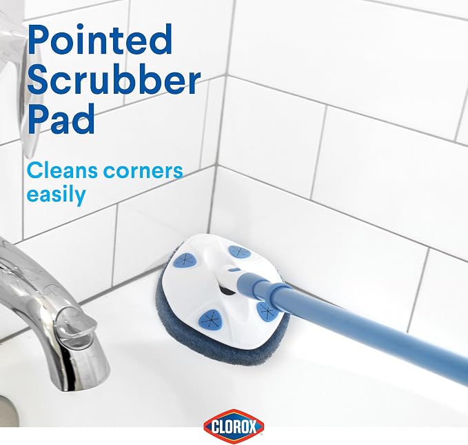 Clorox Extendable Tub & Tile Scrubber Refill, Diamond-Shaped Head Replacement Scrubber Pad, Blue