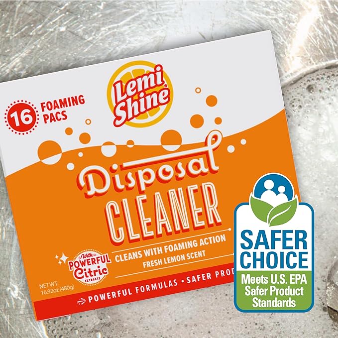 Lemi Shine Natural Foaming Garbage Disposal Cleaner - 16.92oz (16 Pack) | Helps Deodorize Disposal - Citric Acid Cleaning Powder - Fresh Lemon Scent