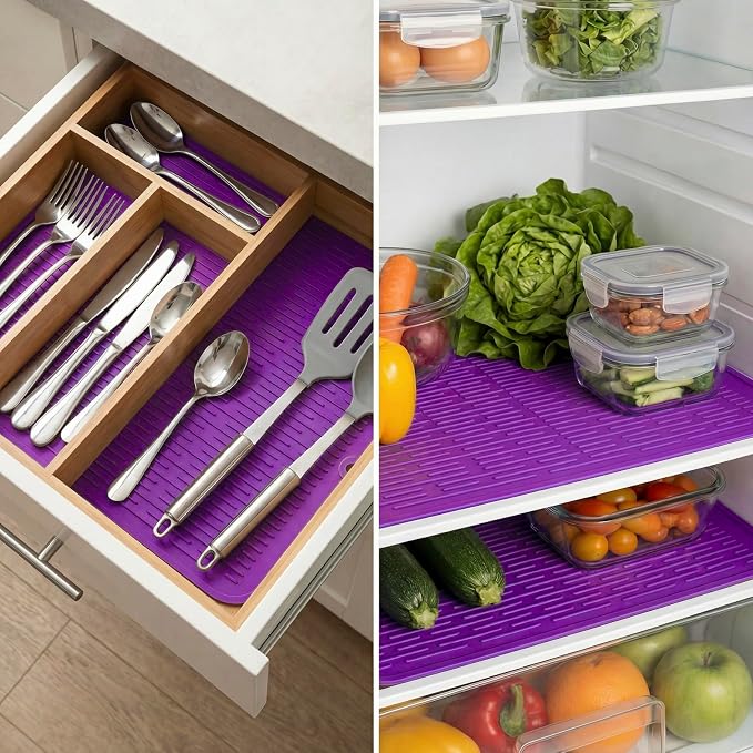 MicoYang Silicone Dish Drying Mat for Multiple Usage,Easy clean,Eco-friendly,Heat-resistant Silicone Mat for Kitchen Counter or Sink,Refrigerator or Drawer Liner Purple XL 18 inches x 16 inches