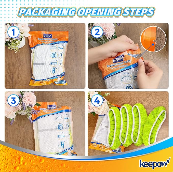 KEEPOW Reusable XL Mop Pads Compatible with Swiffer XL Sweeper, X-Large Dry Sweeping Cloths, Wet Mopping Cloths, Washable Microfiber XL Wet Pads Refills for Surface/Hardwood Floor Cleaning, 4 Pack