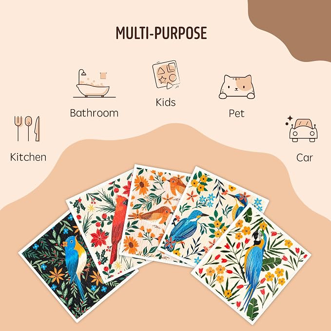 Swedish Dishcloths for Kitchen, 5 Pack Reusable Paper Towels Washable, Super Absorbent Kitchen Towels, No Odor Dish Rags, Biodegradable, Quick Drying, Dishwasher Safe