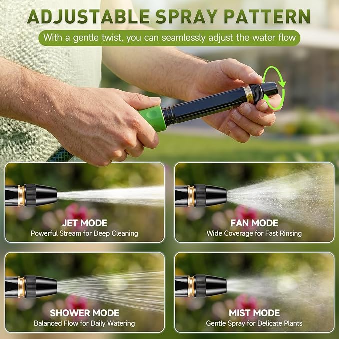 Metal Hose Nozzle High Pressure with Adapters, Adjustable Water Spray | Mist to Jet Stream, Quick Connect, Leak-proof, Ideal for Car, Patio Cleaning & Garden Use