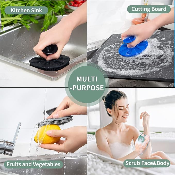 Silicone Dish Scrubber, Non-Scratch Scrub Spong for Washing Dish, Pot, Pan | Kitchen Silicone Sponge, Fruit & Vegetable Cleaning Brush, Reusable Dishwashing Scrubber, Suction Up Hang, 1 Pack, OliveGreen