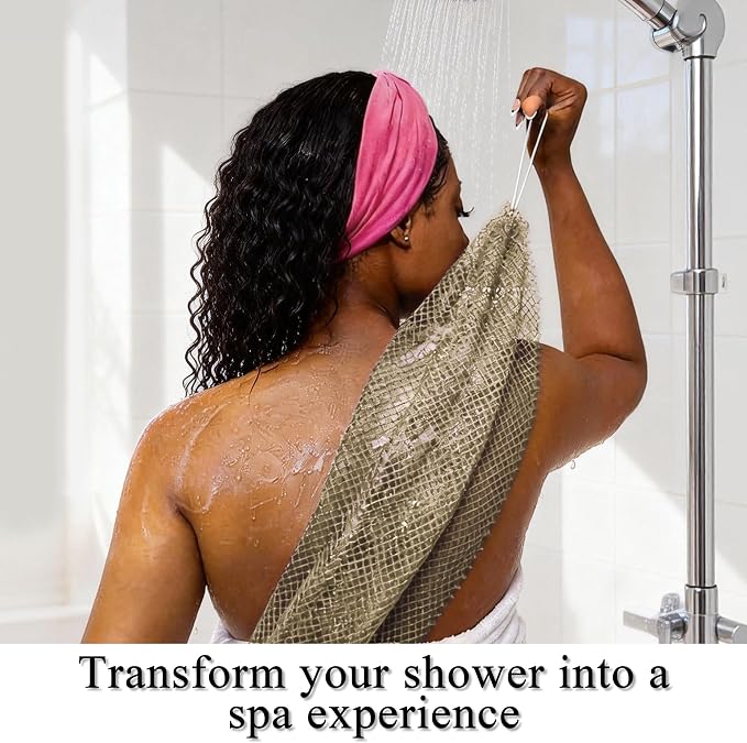SubSahara Authentic African Net Sponge - 2 Pack Exfoliating Bath & Shower Loofah Sponge for Body & Face, Gentle Scrubber for All Skin Types, Travel, Durable (Linen & Brown)